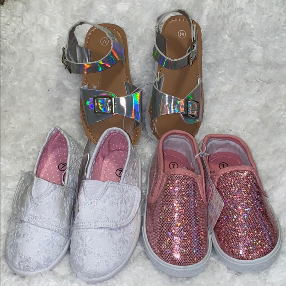 Girls White & Pink Sneakers & Silver Sandals 3pr